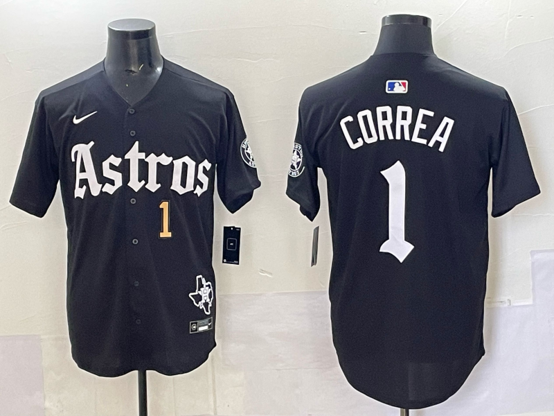 Men 2025 Houston Astros #1 Correa black  Game Nike MLB Jersey style 0016